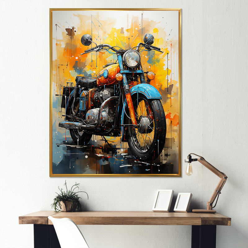 Voyage en moto surréelle I, Cadre flottant doré, H 32 po x l 24 po x P 1 po