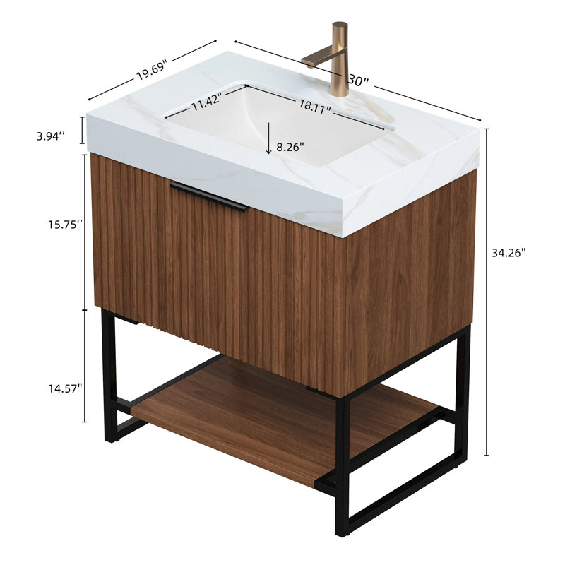 Meuble-lavabo 30 po, Black/Carrara White/Dark Walnut