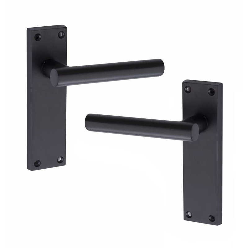  1 Pair T-Bar Lever Backplate Door Handle Matt Black Finish - 150mm x 40mm