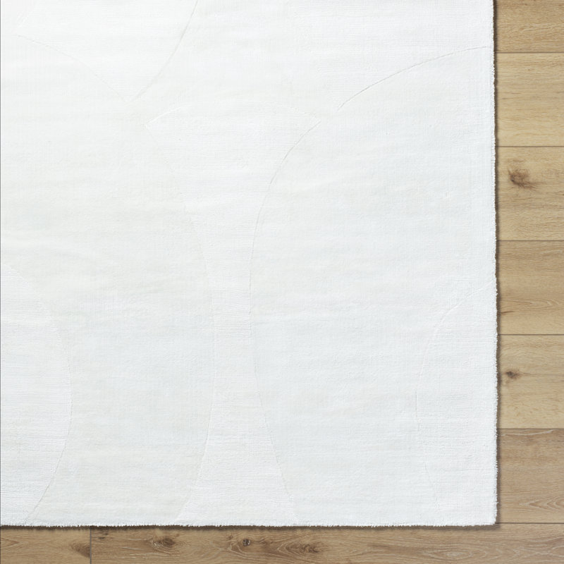 Rectangle Onetta Solid Color Hand Lomed Viscose Area Rug in White, Rectangle 5'7" x 6'