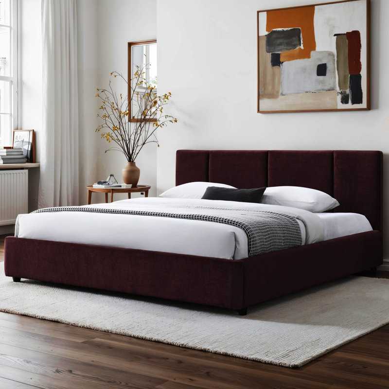 Condit Upholstered Platform Bed, King, Burgundy