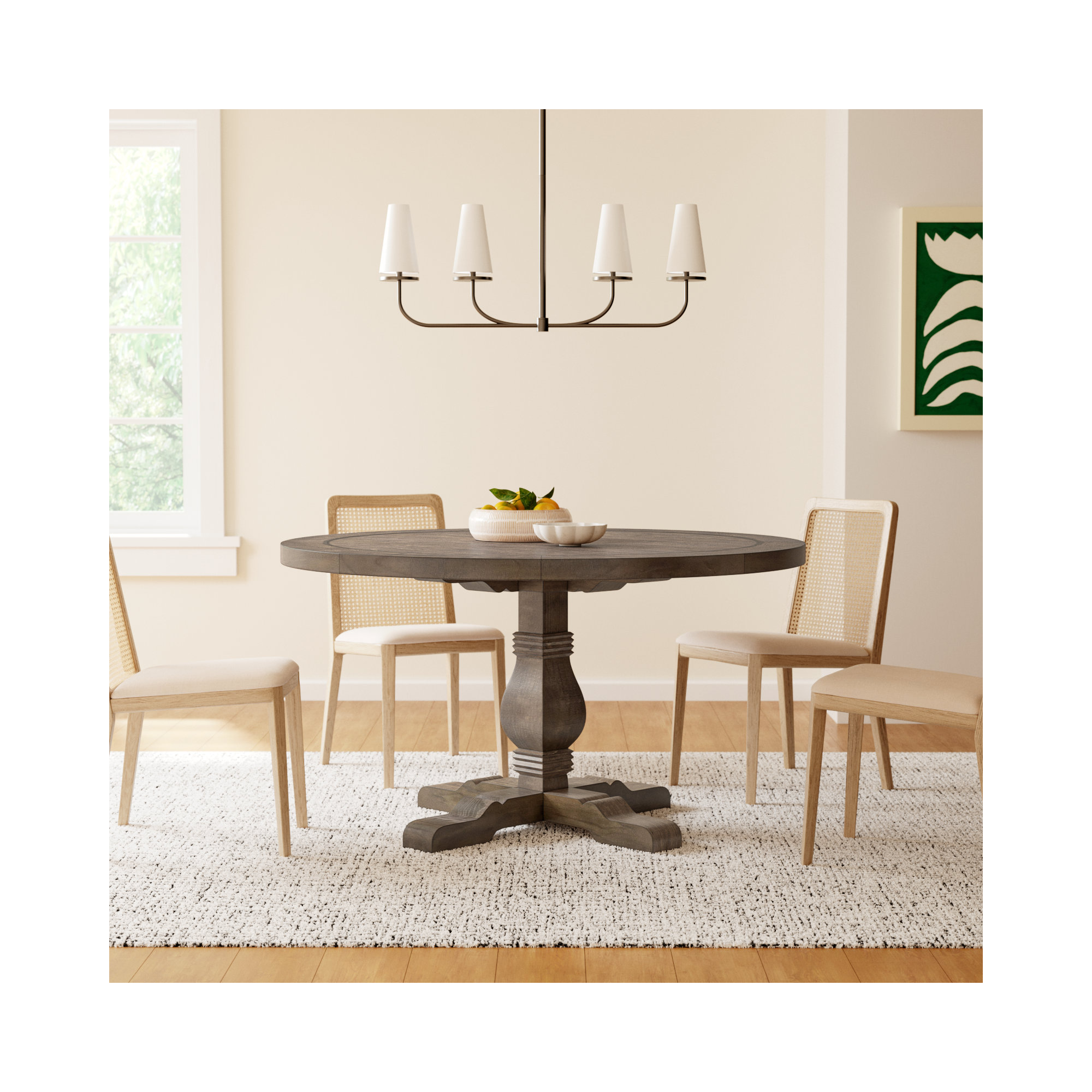 Kinston Solid Wood Pedestal Dining Table, Distressed Brown, 42" x 42"