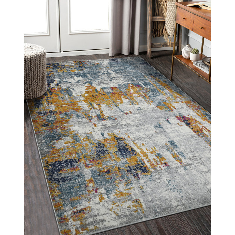 Blue and Orange Synthetic Bohemian Runner Rug 2 ft 7 in x 8 ft