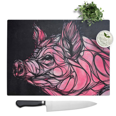Pig Artwork  Glass Chopping Board