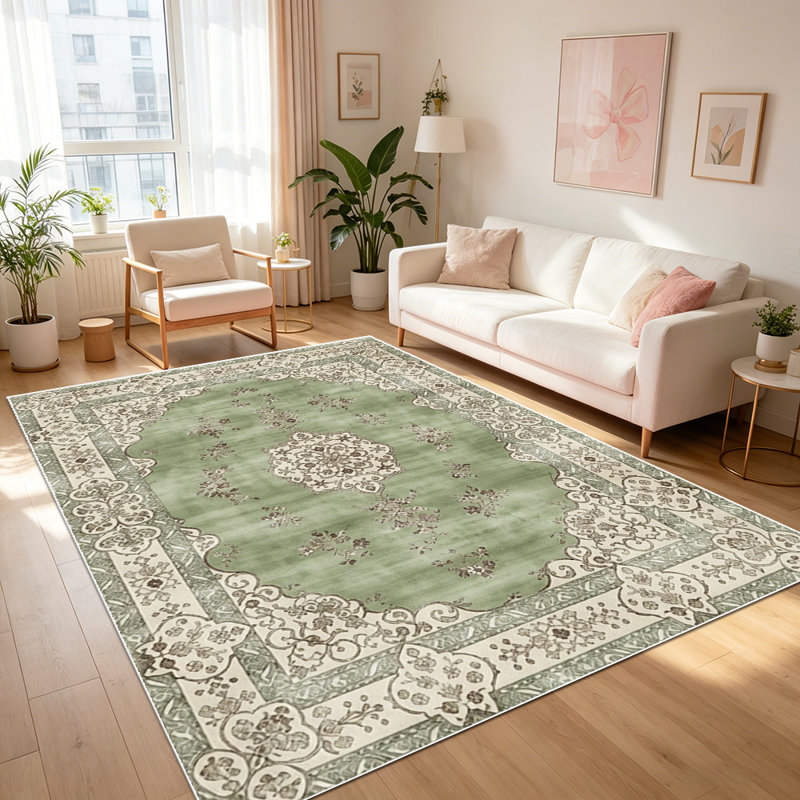 Traditional Persian Style Area Rug, Ornate Floral Medallion Indoor Rug, Durable Non-Shedding Carpet for Living Room, Bedroom, Entryway