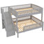 Lit superposé double au-dessus de grand lit double en bois massif avec escalier de rangement et bibliothèque à DEL intégrée-677177569