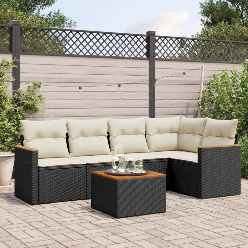 Ensemble de canapé modulaire en rotin PE 6 pièces Vidaxl, Noir
