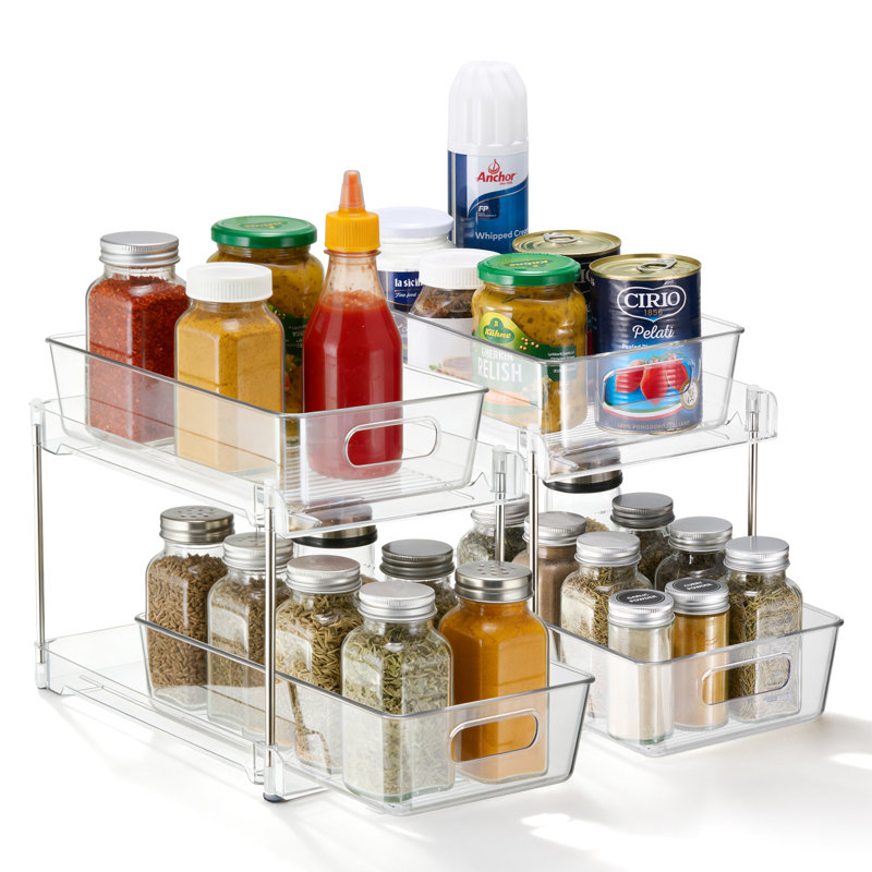 Organisateur de garde-manger coulissant à 2 niveaux Sorbus, paquet de 2 tiroirs de rangement d'armoire de cuisine transparents pour comptoir, bacs d'organisation sous évier pour garde-manger et cuisine