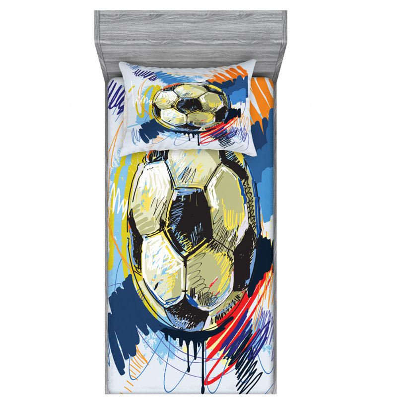Twin White Microfiber Soccer Print Bedding Set