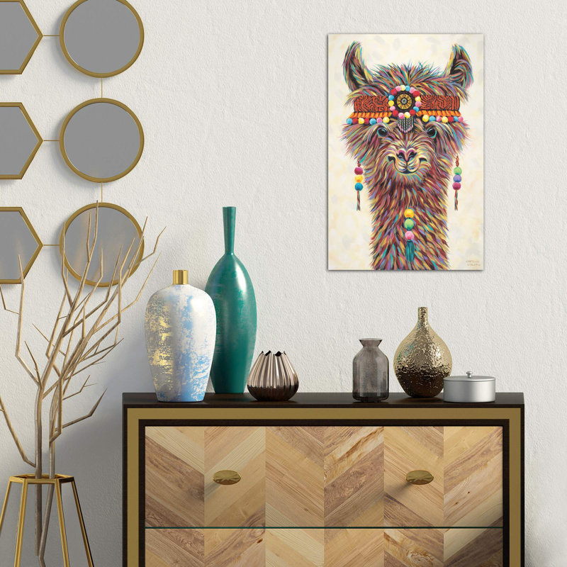 Hippie Llama II by Carolee Vitaletti - Wrapped Canvas Painting, 66.04 cm H x 45.72 cm W x 1.91 cm D