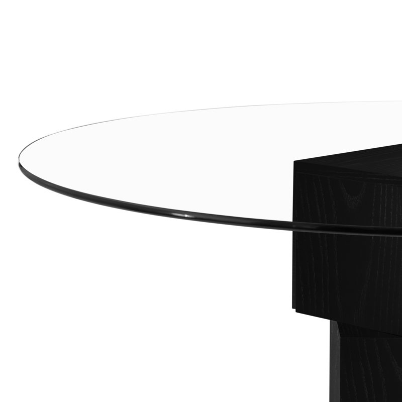 Table de salle à manger ronde avec base laquée et plateau en verre contemporain