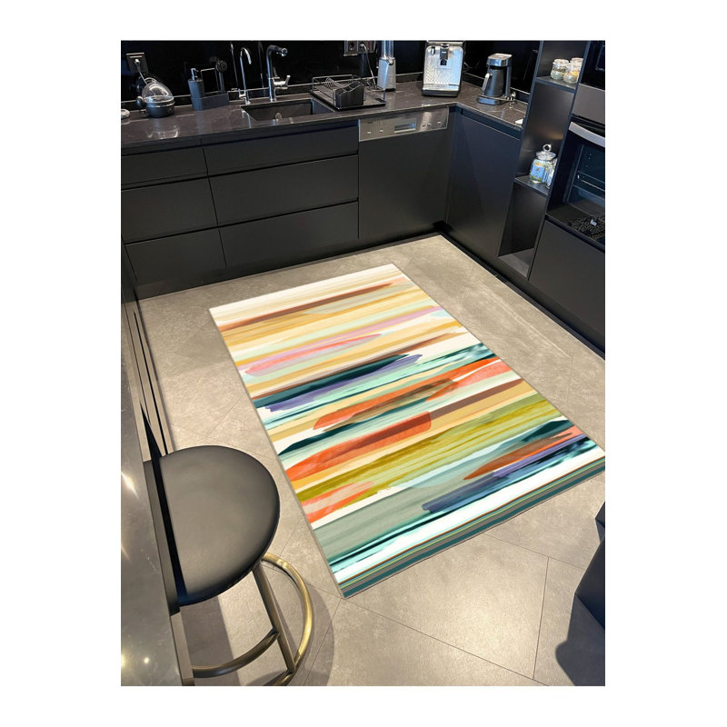 Multi Color Striped Theme Pattern Modern Decorative and Washable Area Rug, Runner 2'6" x 9'10"
