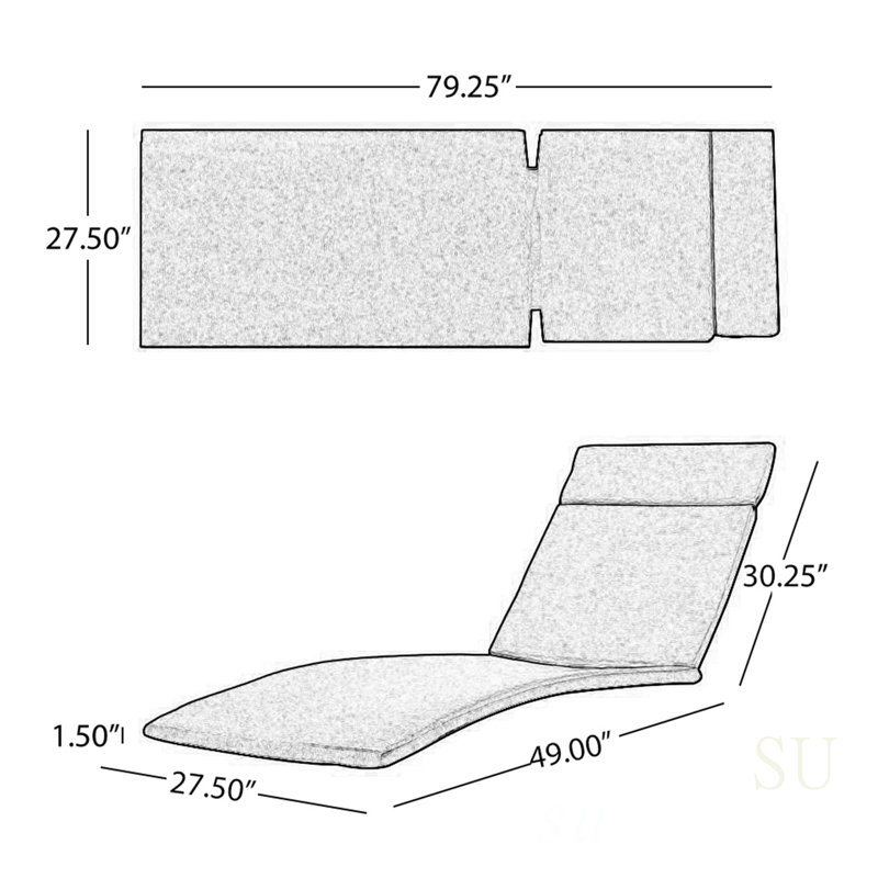 Comfortable Water-Resistant Outdoor Chaise Lounge Cushions With Ties For Patio And Deck Furniture, Charcoal