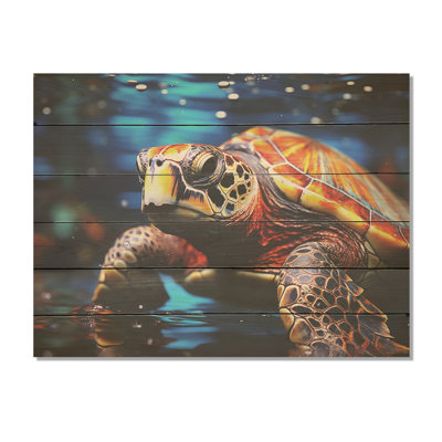 Abstrait voyage aquatique I - art mural panneau de bois de tortue sur bois de pin naturel