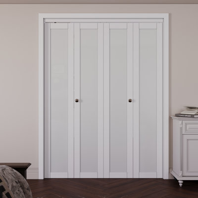 1 Lite Glass and Manufactured Wood Bifold Closet Doors With Installation Hardware Kit
