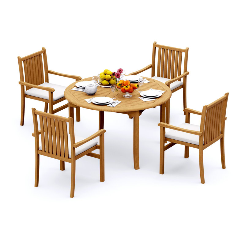  Ensemble de salle à manger 3 pièces en bois de teck de qualité A: table ronde de 52 po et fauteuils empilables Angarano # 11CH1102