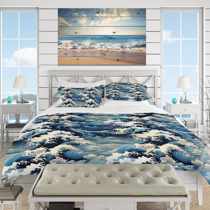 Ensemble de housse de couette Hokusai Waves, Housse de couette pour grand lit et 2 taies décor