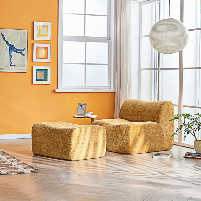 Chaise longue simple avec repose-pieds, Jaune