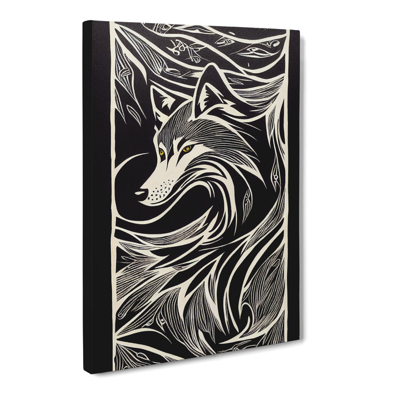CAN-V0523-2924X Wolf Sgraffito - Wrapped Canvas Print, 60cm H x 40cm W