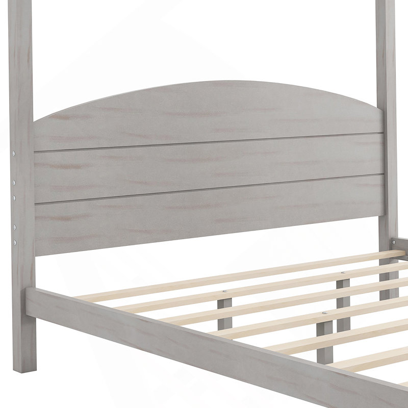 Lit plateforme avec tête de lit et pieds de support CaNopy, Grey Wash