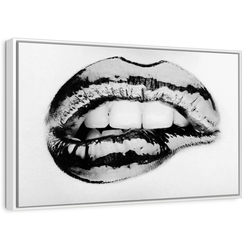 Monochrome Biting Lip, Floating Frame White, 37" X 25"