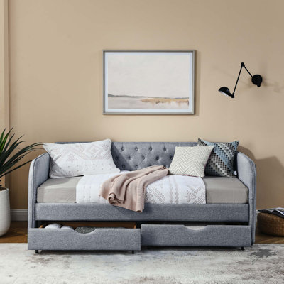 Twin Size Upholstery Extendable Daybed with Trundle Bed