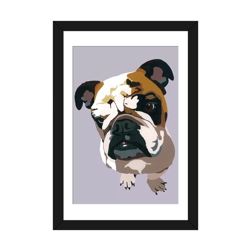 « bouledogue on gray » par julie ahmad, reproduction d’impression sur toile tendue, H 24 po x l 16 po x P 1 po, Blanc