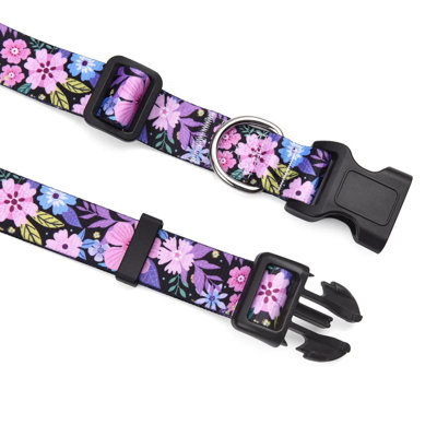Dog Collar With Bohemia Floral Tribal Geometric Patterns - Soft Ethnic Style Collar Adjustable For Small Medium Large Dogs(Floral Pink,M)