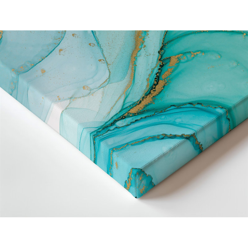 Toile, "A Clos Up Image abstraite", présentant une texture d'art en marbre fluide avec de doux motifs tourbillonnants dans des tons de turquoise