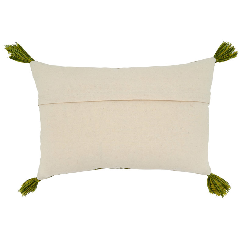 Green Embroidered Floral Square Throw Pillow with Tassels