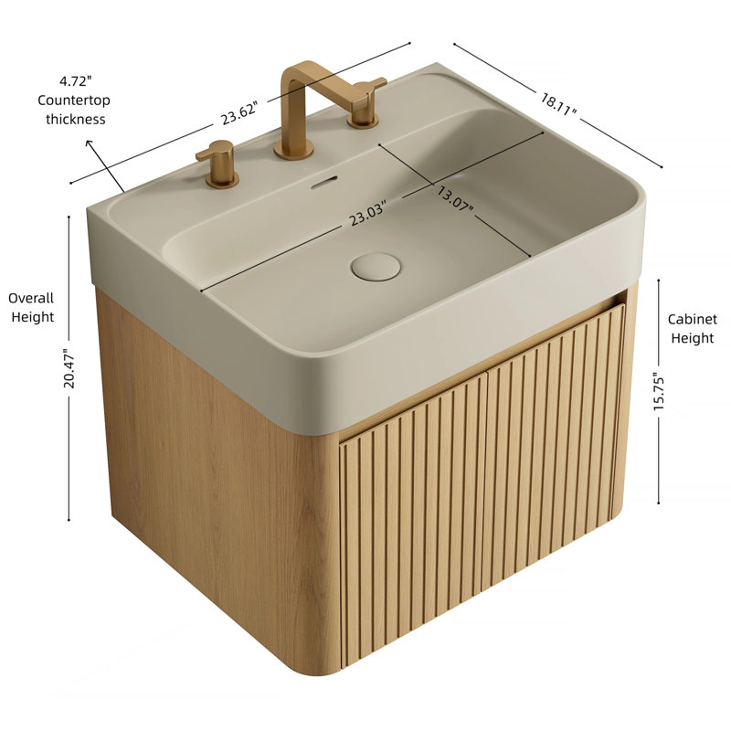 Meuble-lavabo suspendu de 61 cm (24 pouces) avec lavabo intégré et armoire de rangement