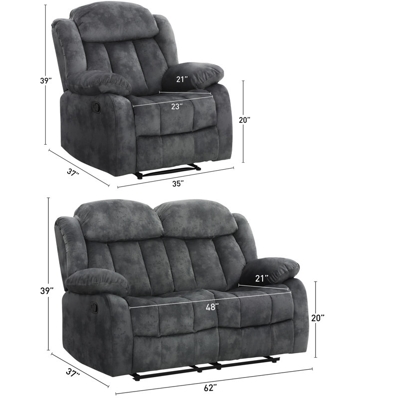 Ensemble de salon inclinable en microfibre 2 pièces Ireneo, Gris foncé
