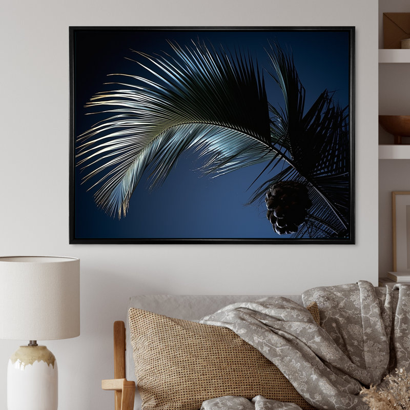 «Palm Leaf Jungle Calm - Palm Trees», reproduction d'art sur toile Palm, H 24 po x l 32 po x P 1 po, Cadre flottant noir