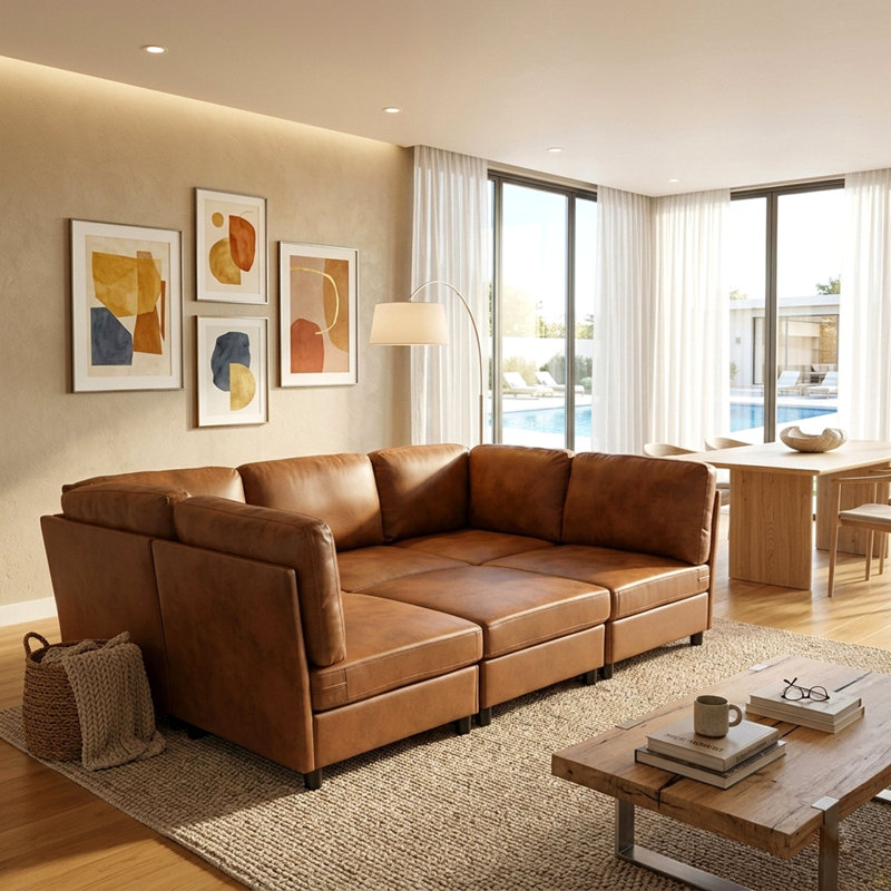 Canapé d'angle moderne modulaire en tissu librement configurable avec, Brun