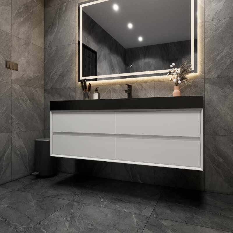 Golitz 59'' Single Bathroom Vanity with Stainless Steel Top, Glossy White
