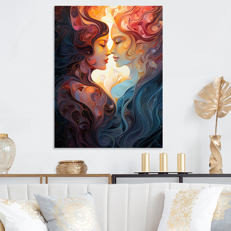 Encre à fusion d'encre Couple Kiss Romance I - Portrait romantique en métal, H 32 po x l 16 po x P 1 po