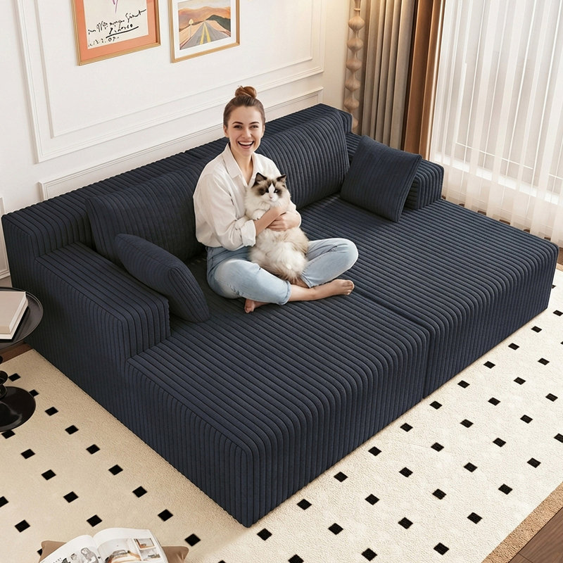 Boneless Oversized Double Chaise Lounges Indoor, Upholstered Boneless Cloud Stupendous Oversized Chaise Lounge Couch Luxury Sofa Bed Deep Seat, Corduroy Lounge Chair,2 Pieces