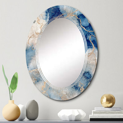 Abstract Wall Mirror, Blue Gold Marble Decorative Mirror - Blue And Gold Marble Clouds III