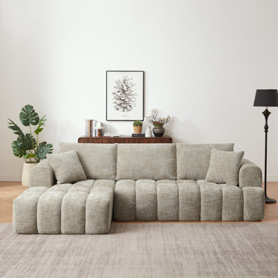 Canapé modulaire 108 po en chenille kaki, conception capitonnée et ressorts ensachés, sans assemblage