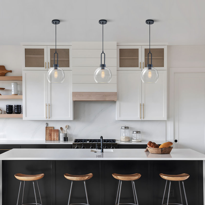 Hageman 1 - Light Single Pendant Light With Clear Glass Globe, Matte Black