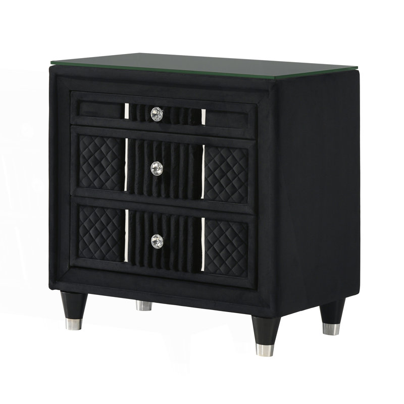 Contemporary 1Pc Nightstand With Crystal-Style Knobs, Bed Side Table
