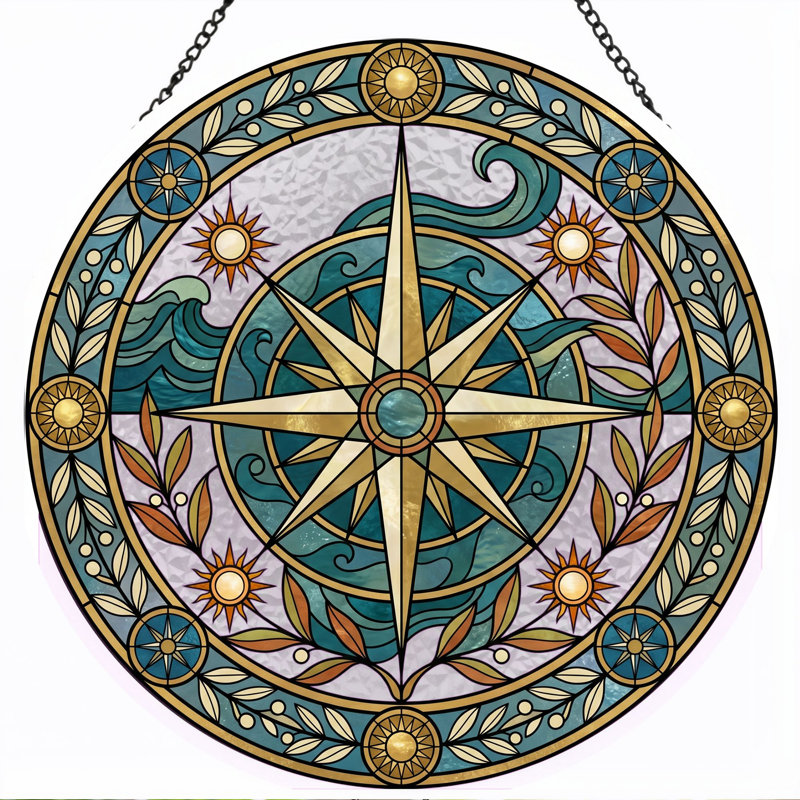 Panneau de vitrail Compass Rose, H 12 po, 12"H