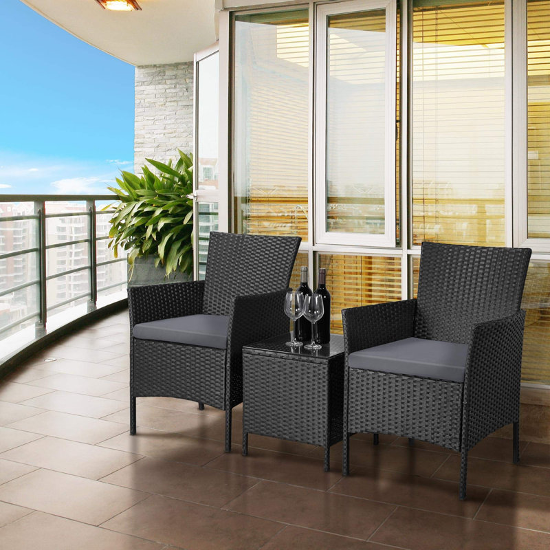 Gudula 2 - Person Patio Dining Set with Square Table , Cushions Included, Black