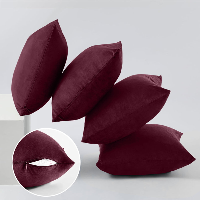 Luxury Square Throw Cushion Cover Pad set of 4, Burgundy