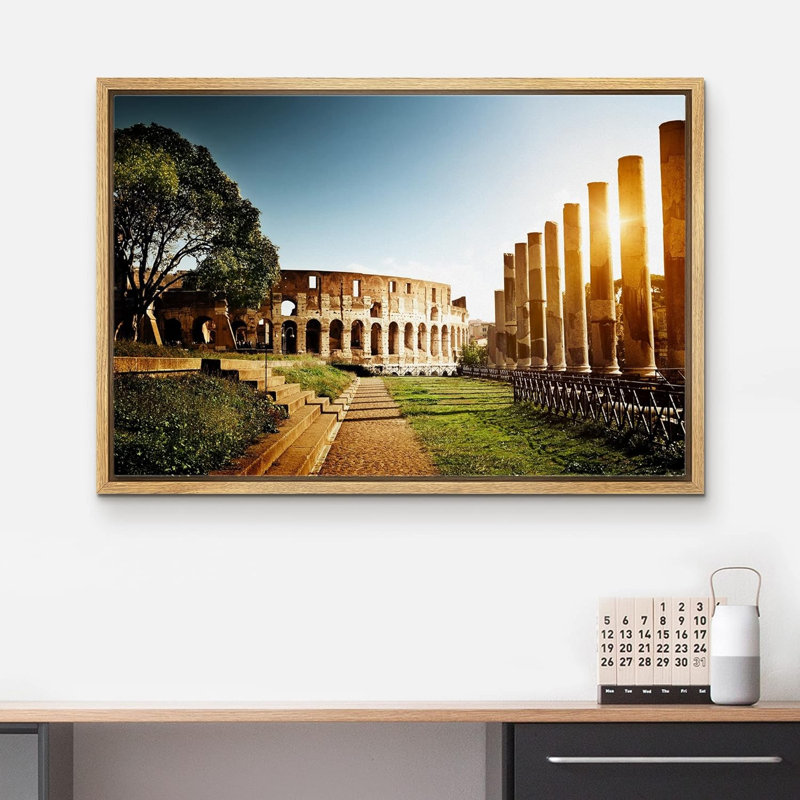 Architecture Building " Colosseum In Rome Italy ", 24" H x 36" W x 1.5" D, Natural Frame