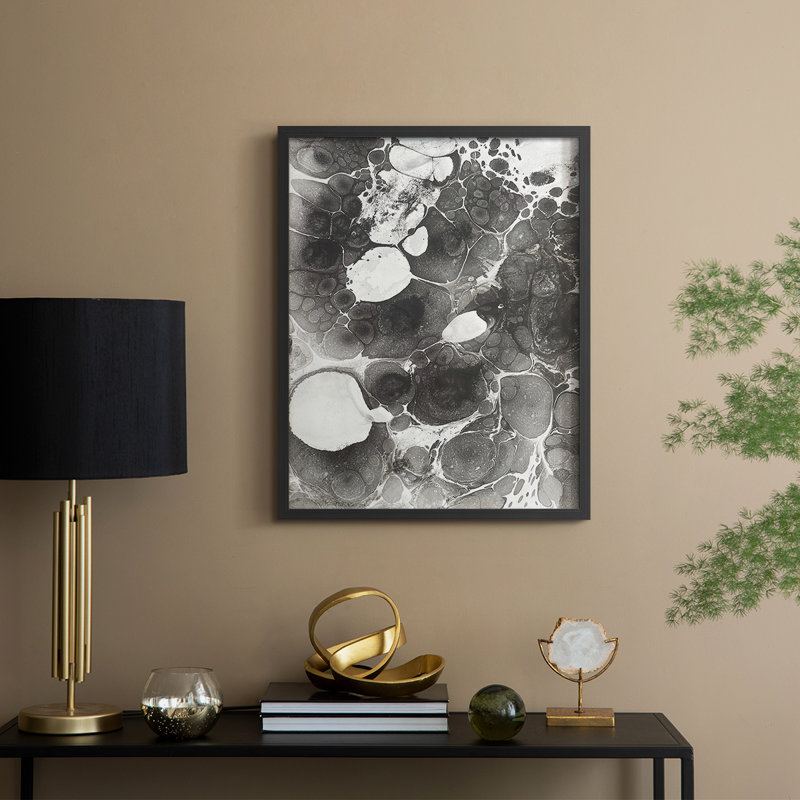 Marbling IV Framed Print - Solid Wood, 15" H x 9" W, Black