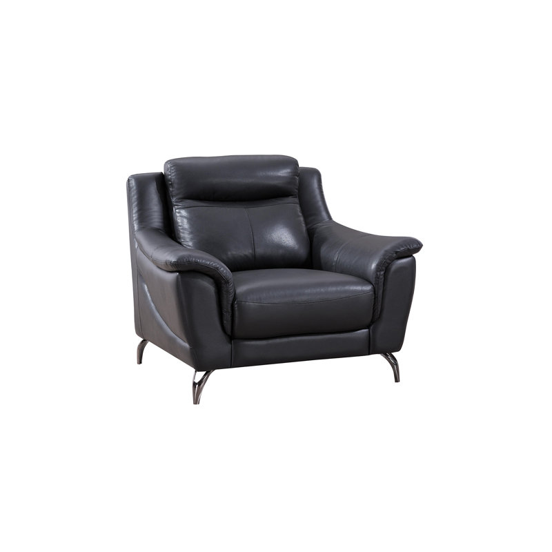 Groveson Upholstered Armchair, Upholstery Black Genuine Leather