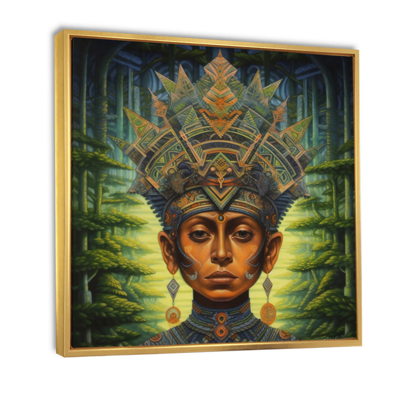 Indigène chaman Amazon Sagesse sur toile, H 24 po x l 24 po x P 1 po, Cadre flottant doré