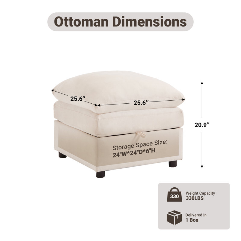Drago 29'' W Square Upholstered Modern Ottoman, Beige