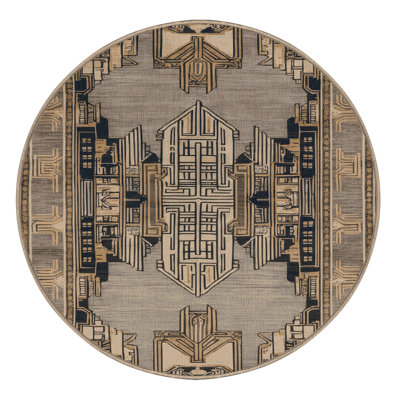 Machine Washable Art Deco Brown Area Rug